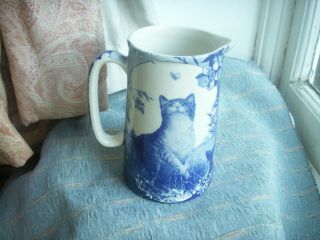 Old Vintage Blue & White Cat Milk Jug Pitcher Lord Nelson Ware Staffordshire