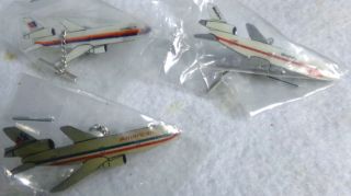 3 Vintage Airlines Tie Tacks American Western United Push Pin & Button Hole Bar