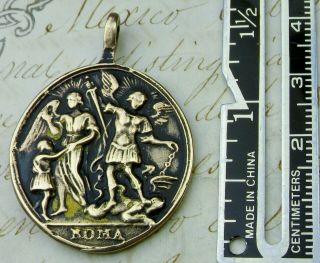 Antique 17th Century Old Testament Tobit Archangel Raphael Michael Rosary Medal 2