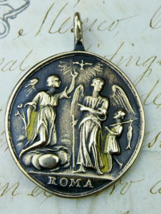 Antique 17th Century Old Testament Tobit Archangel Raphael Michael Rosary Medal 3