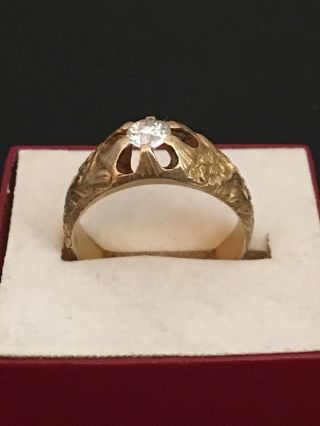 Antique Art Nouveau 18k Gold Diamond 0.  40 Ct Engraved Ring Size 9.  25.  7 Dwt