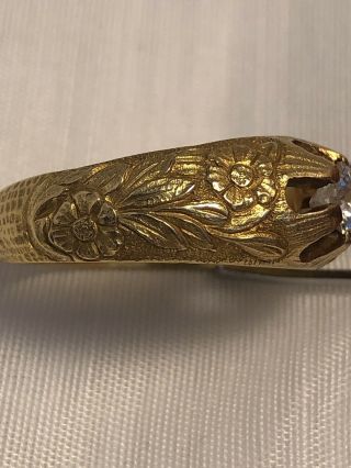 Antique Art Nouveau 18k Gold Diamond 0.  40 ct engraved Ring Size 9.  25.  7 dwt 3