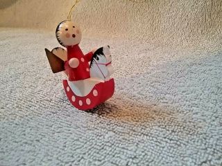 Vintage Angel On Rocking Horse Handpainted Wooden Christmas Ornament