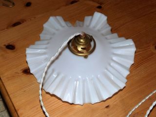 Vintage/Retro French rise & fall pendant light system with wavy opaline shade 2