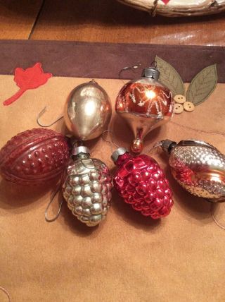 Vintage Set Of 6 Mercury Glass Grapes Christmas Tree Ornaments 1.  75”