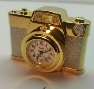 Vintage Miniature Gold Metal Clock Quartz Xanadu Camera Clock 2 " X 1 " Open Box