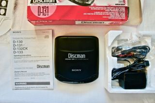 Vintage Sony Discman D - 131 Portable Cd Player Mega Bass Ac Adapter & Box