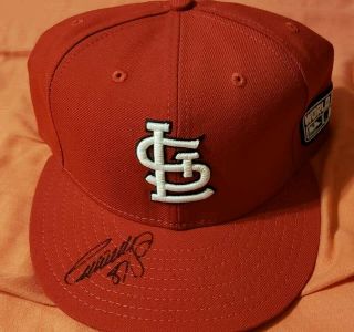 2004 St Louis Cardinals Signed Game Issued World Series Hat 7 3/4