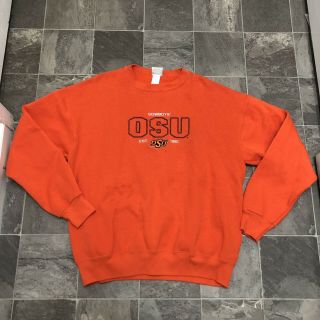 Men’s Vintage 90s Lee Oklahoma State Osu Cowboys Crew Sweatshirt Sz L Orange