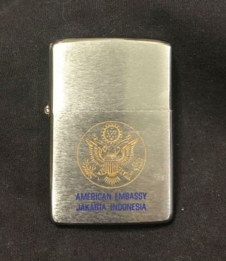 Vintage 1980 American Embassy Jakarta Indonesia Zippo Cigarette Lighter