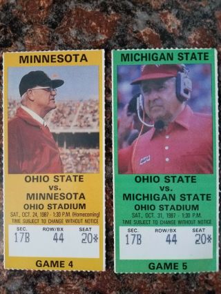 Ohio State Football Ticket Stubs October 1987 Woody Hayes Earl Bruce