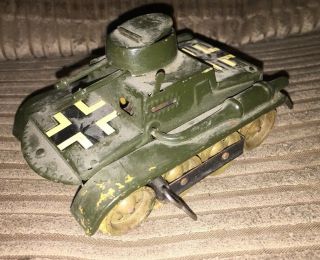 Vintage Tinplate Clockwork Military Tank Toy Model & Key