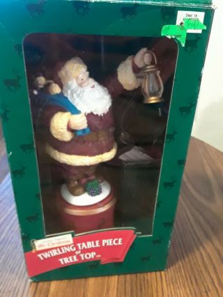 Vintage Mr Christmas Twirling Santa Table Piece/tree Top With Lighted Lantern