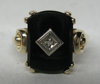 Victorian Antique 10k Solid Gold Black Onyx Diamond Ring