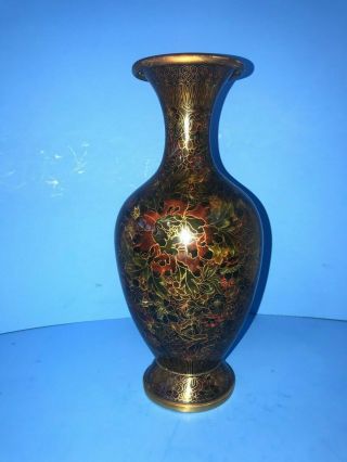 Vintage Chinese Cloisonne Vase Brown Gold Floral Pattern 12 1/2 " High (32cm)