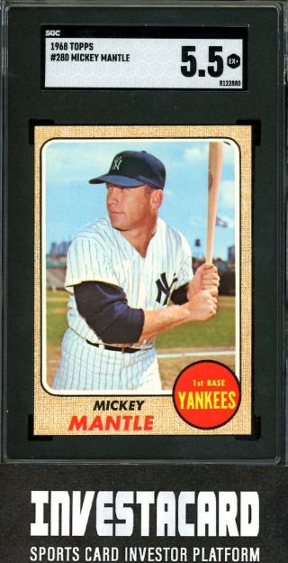 1968 Topps Mickey Mantle 280 Sgc 5.  5 Ex,  Baseball Card York Yankees 2880