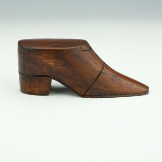 Antique 19th C Hand Carved Wood Shoe Or Boot Form Snuff Box -