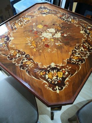 Vintage Italian Antique Inlaid Laquered Wood Gaming Table -