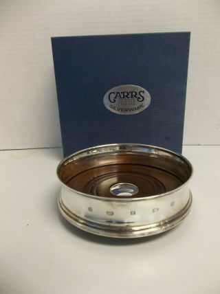 Sterling Silver And Wood Wine Bottle Coaster,  Carrs Of England,  Box