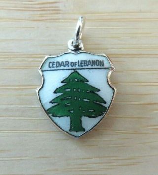 Vtg Sterling Silver Lebanon Cedar Tree Enamel Travel Shield Bracelet Charm