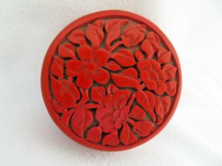 Vintage Chinese Carved Red Cinnabar Lacquer Box Peony Floral