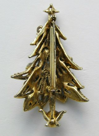 Vintage HOLLYCRAFT Christmas Tree Pin Holiday Brooch Multi Color Stones 2