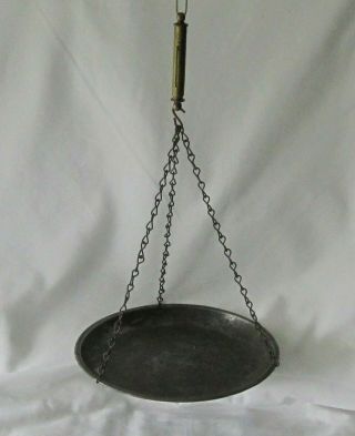 Rare Antique Vtg Brass Russian Hanging Scale Tin Pan Tray Scoop Basket Chains