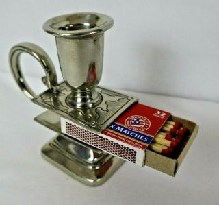 Vintage Silver Candle Holder W Match Slot