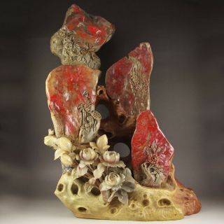 A Set Chinese Chicken Blood Stone Statues