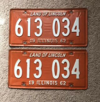 Illinois 1962 Pair Old License Plate Garage Vtg Car Tags Man Cave Classic Auto