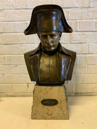 Antique German Oskar Hertel Signed Bronze Sculpture Bust Of Napoleon Bonaparte