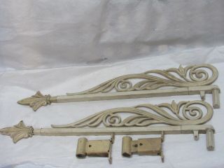 Antique Vintage 2 Ornate Cast Iron Metal Swing Arm Curtain Rod With Brackets
