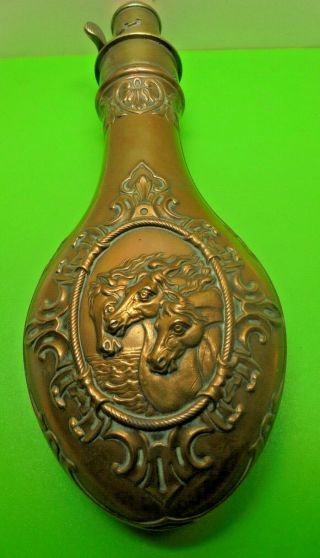 Antique Georgian Victorian G J W Hawksley Sheffield Copper Black Powder Flask