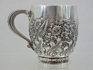 Gorgeous Antique Tiffany Sterling Silver Cup Mug Hand Chased Repousse " Charles "