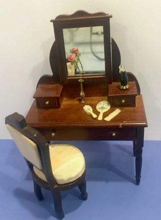 Dollhouse Miniature Vanity,  Chair & Accessories 1:12