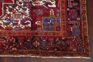 Vintage Geometric Red Heriz Serapi Area Rug Hand - Knotted Oriental Carpet 7 