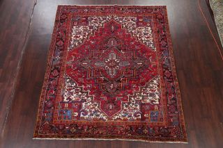 Vintage Geometric RED Heriz Serapi Area Rug Hand - Knotted Oriental Carpet 7 ' x9 ' 3