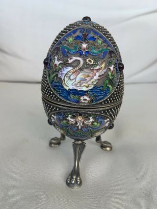 Antique Vermeil Gilt Russian Egg.  Sterling And Enamel Cloisonne Silver
