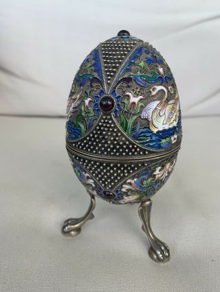 Antique Vermeil Gilt Russian Egg.  Sterling And Enamel Cloisonne Silver 2