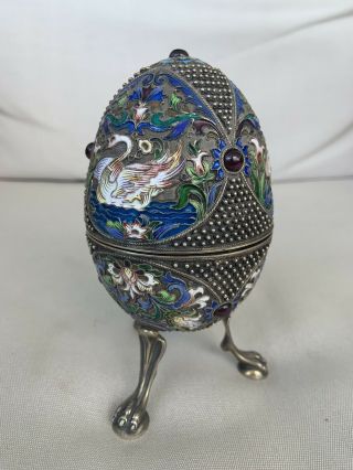 Antique Vermeil Gilt Russian Egg.  Sterling And Enamel Cloisonne Silver 3