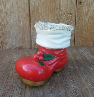 Vintage Christmas Ceramic Santa Boot Bank W/ Spaghetti Gold Trim