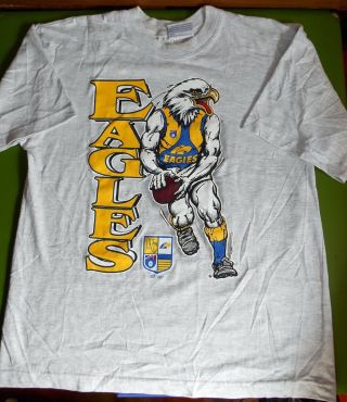 Vintage Grey Cotton 1990s West Coast Eagles Official Afl Licensed T - Shirt Large