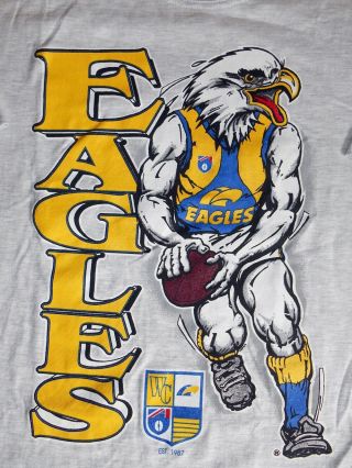 Vintage Grey Cotton 1990s West Coast Eagles Official AFL Licensed T - shirt Large 2