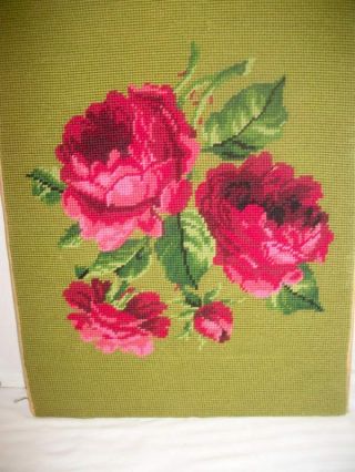 Vintage Finished Needlepoint Embroidery Piece,  Roses - Picture Or Cushion Cover