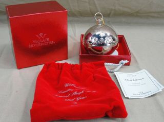 Vtg 2002 Wallace Annual Silver Plate Sleigh Bell Christmas Tree Ornament W/box