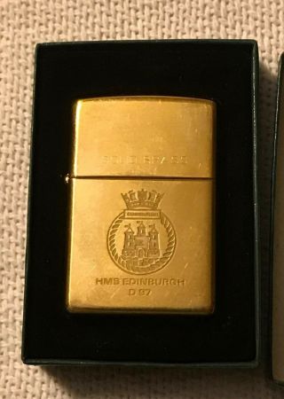 Zippo 1999 Solid Brass Hms Edinburgh,  Rare 2sided Stamped,  Full Sz.  Ship Lighter