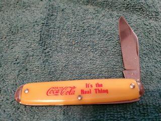 Vtg Drink Coca Cola Its The Real Thing Coke Single Blade Pocket Knife Yellow K38