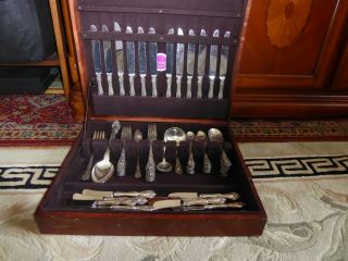 Vintage 1940 Alvin Chateau Rose Sterling Silver Flatware 12 Place Settings,