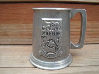 Vintage Michelob Beer Stein Mug Cup Metal Aluminum Embossed Crest