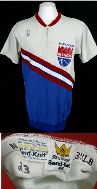 Authentic 1989 Sacramento Kings Nba Sand - Knit Game Worn Shooting Jersey Shirt 46